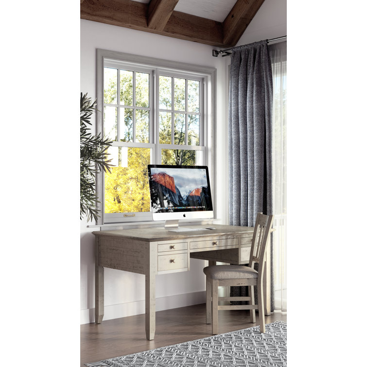 Rustic Shores Cream Upholstered Desk Chair in Weathered Gray