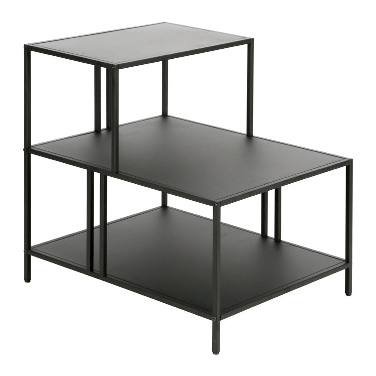 Gunmetal Gray Rectangular Metal Side Table with Shelves