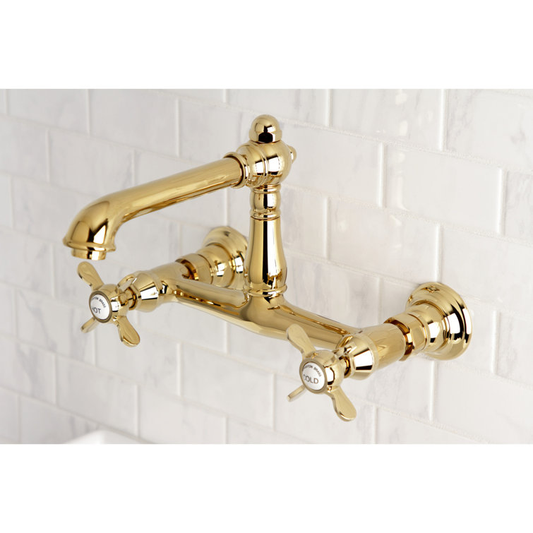 Polished Brass Victorian Wall Mount Bathroom Faucet