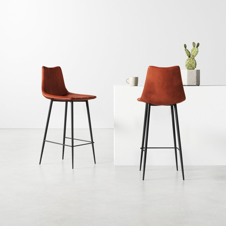 Brown Vegan Leather and Steel Counter Stools, Set of 2