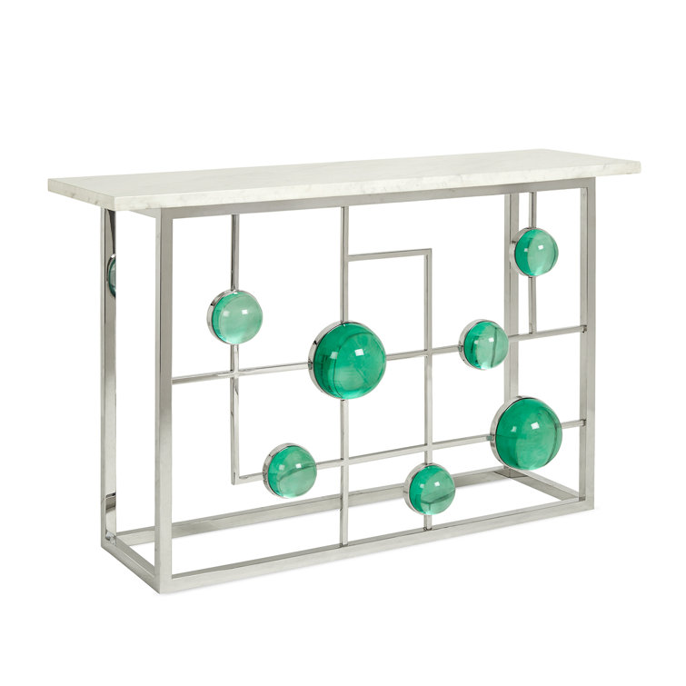 Emerald and Nickel Fretwork Console with Marble Top