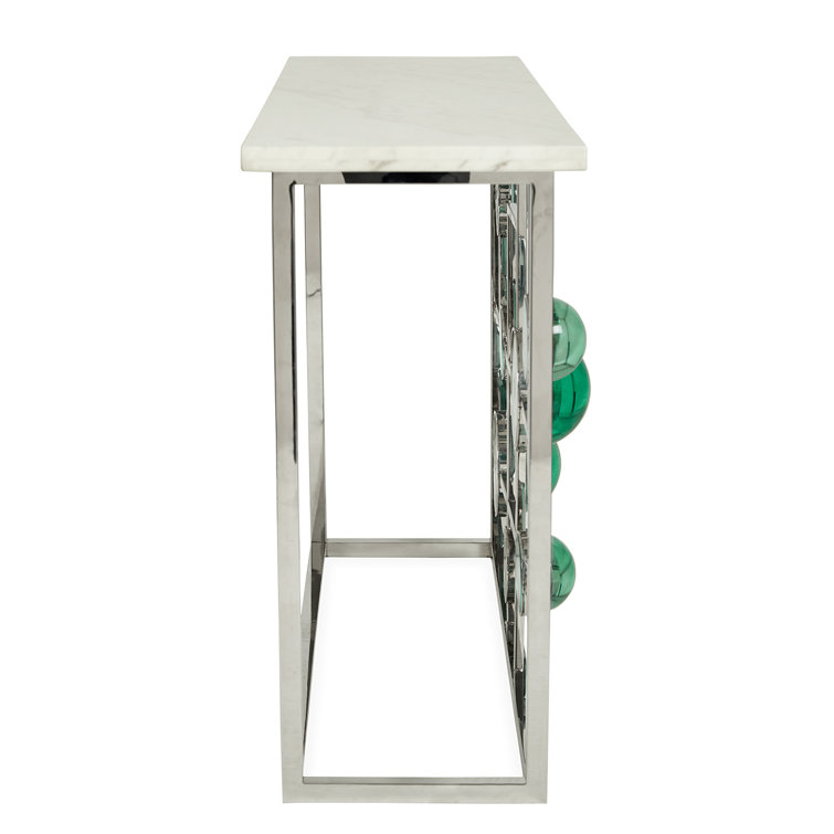 Emerald and Nickel Fretwork Console with Marble Top