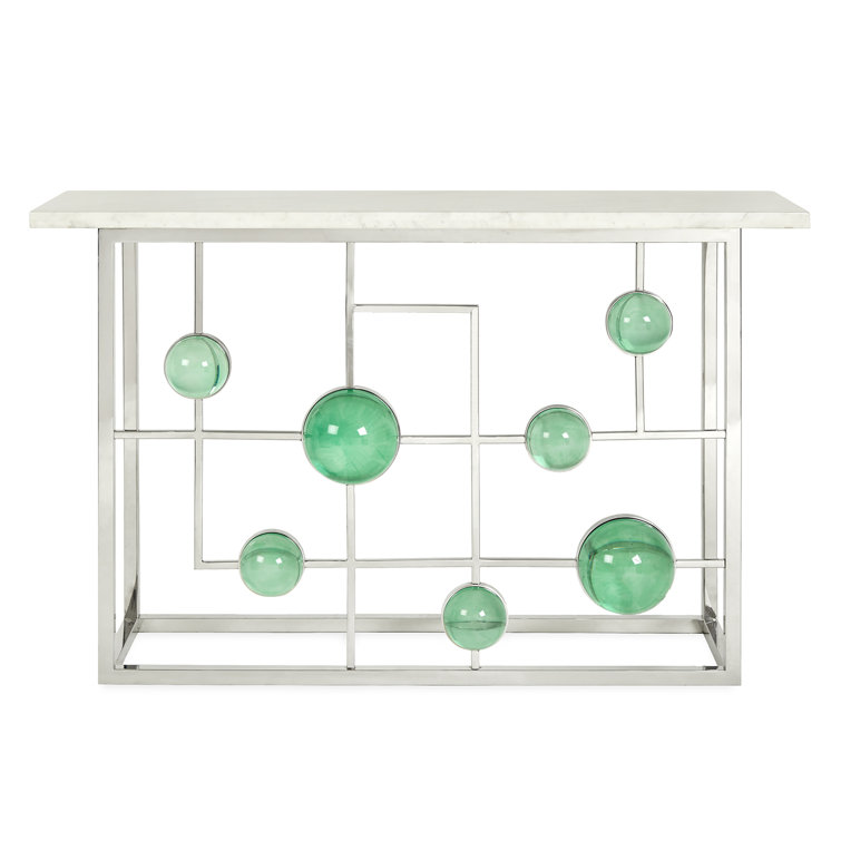 Emerald and Nickel Fretwork Console with Marble Top