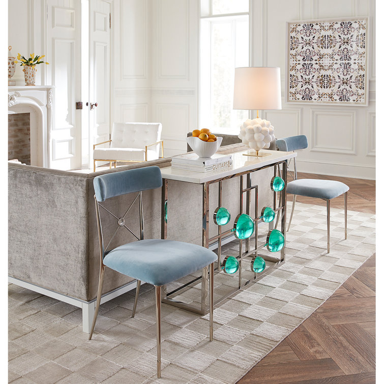 Emerald and Nickel Fretwork Console with Marble Top
