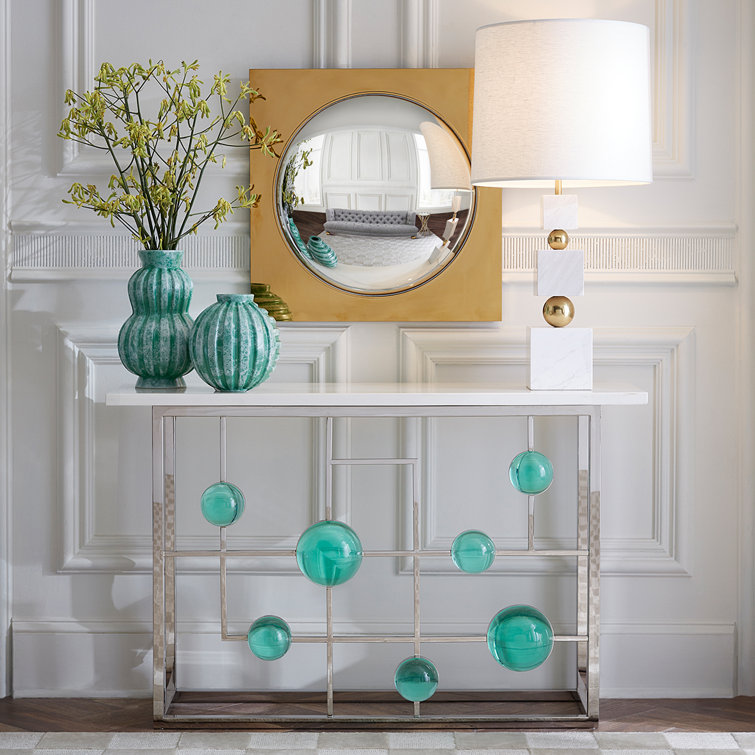 Emerald and Nickel Fretwork Console with Marble Top
