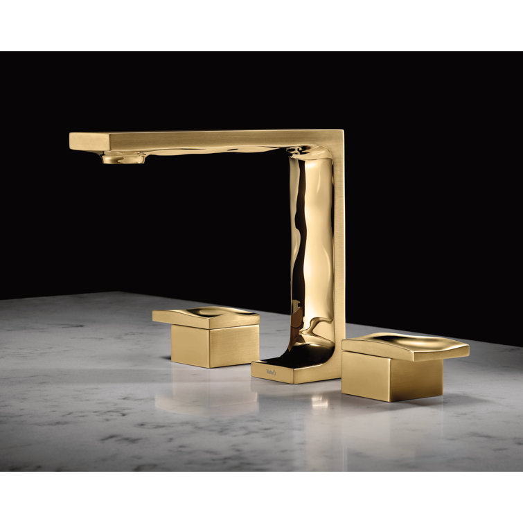 Black Brass Modern Widespread Bathroom Faucet, 16" Wide