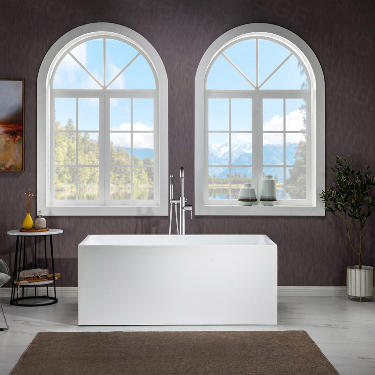 67'' White Acrylic Freestanding Rectangular Soaking Bathtub