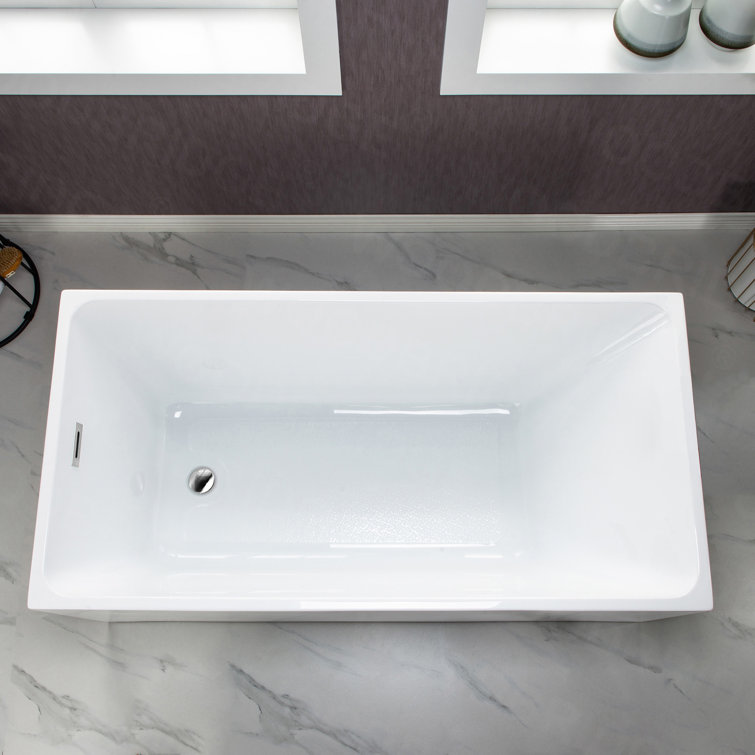 67'' White Acrylic Freestanding Rectangular Soaking Bathtub