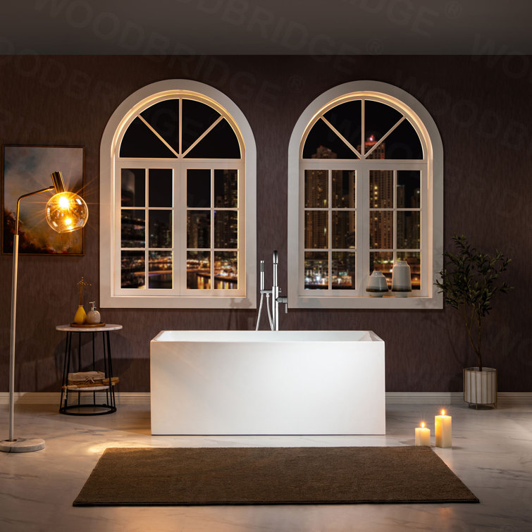59" White Acrylic Freestanding Rectangular Soaking Bathtub