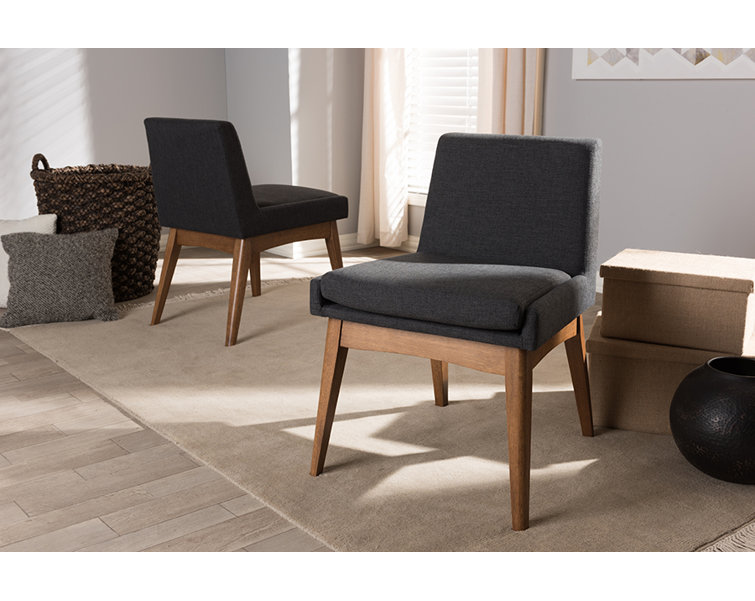 Walnut Brown Leather Upholstered Parsons Side Chair