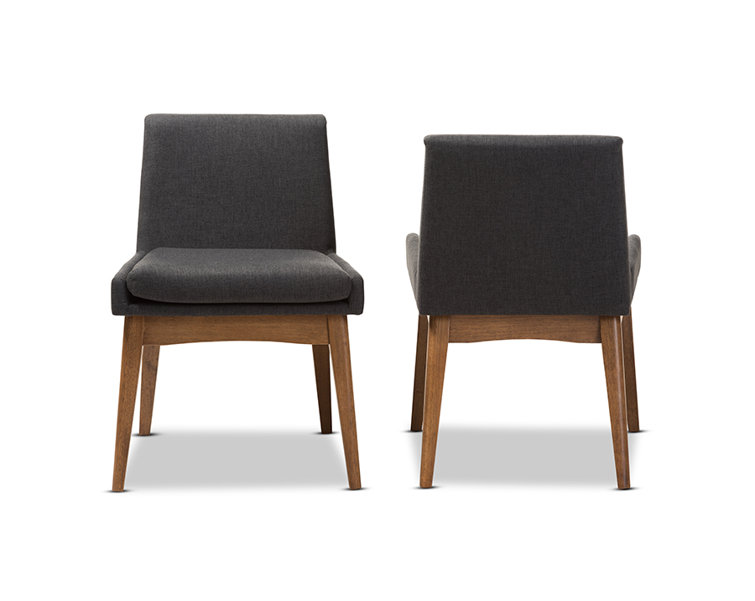 Walnut Brown Leather Upholstered Parsons Side Chair