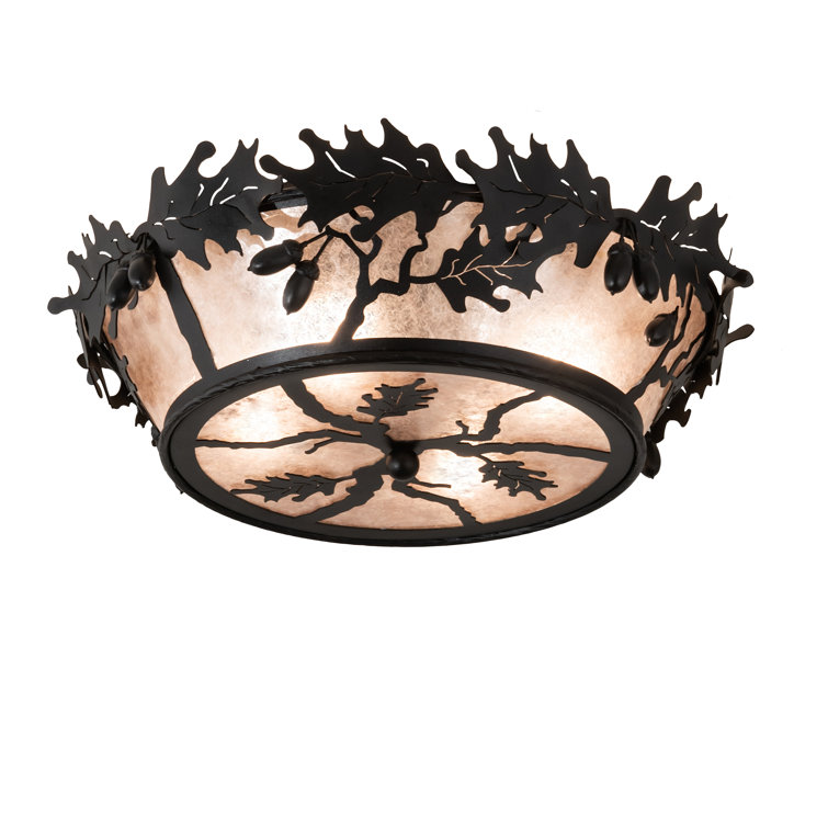 Black Silver Mica Acorn & Oak Leaf 4-Light Indoor/Outdoor Flush Mount
