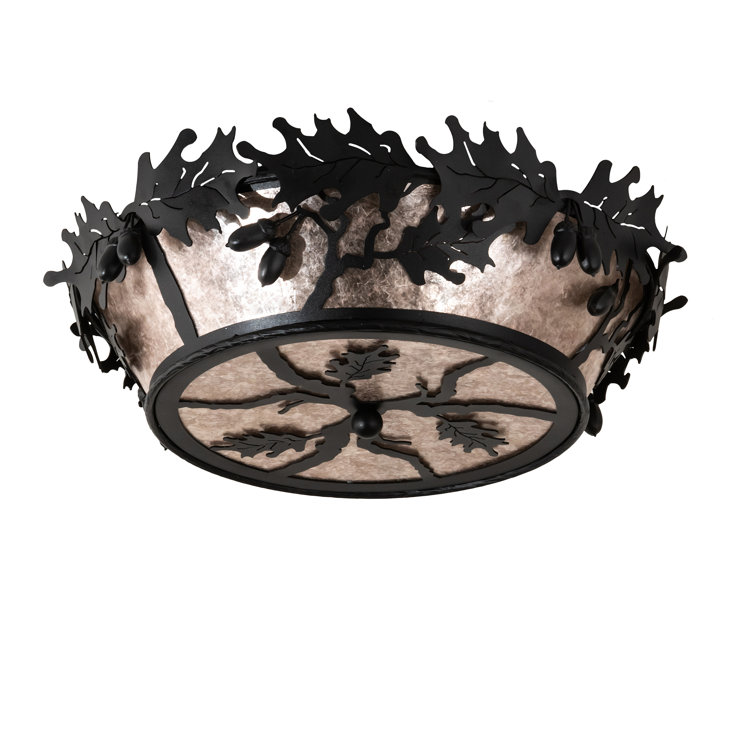 Black Silver Mica Acorn & Oak Leaf 4-Light Indoor/Outdoor Flush Mount