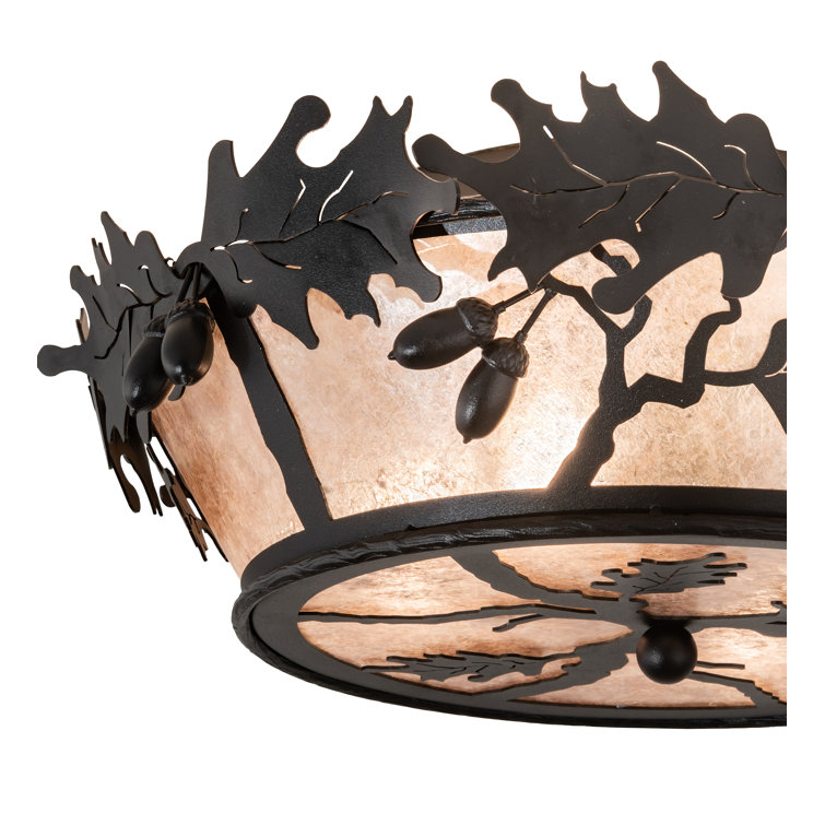 Black Silver Mica Acorn & Oak Leaf 4-Light Indoor/Outdoor Flush Mount