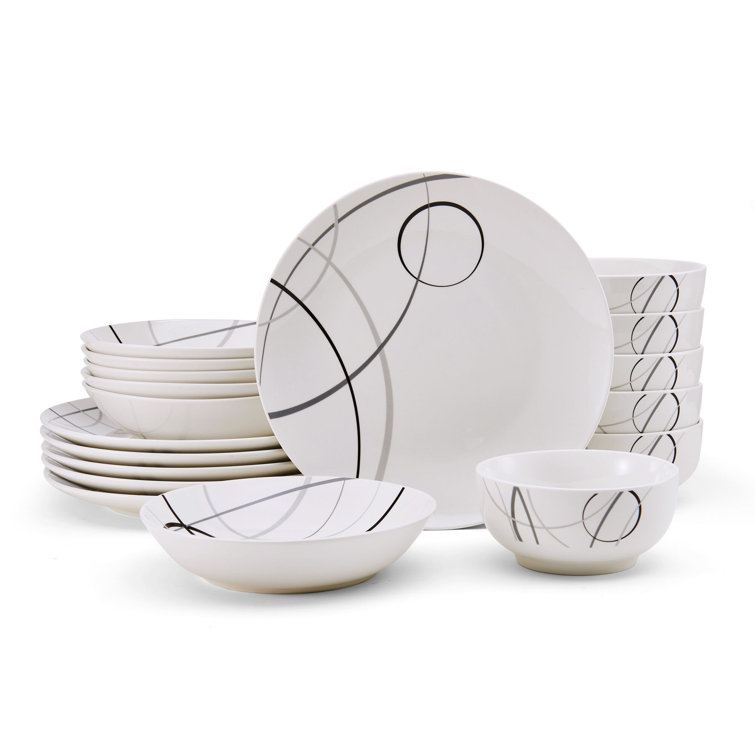 White Porcelain Circles 18-Piece Dinnerware Set, Service for 6