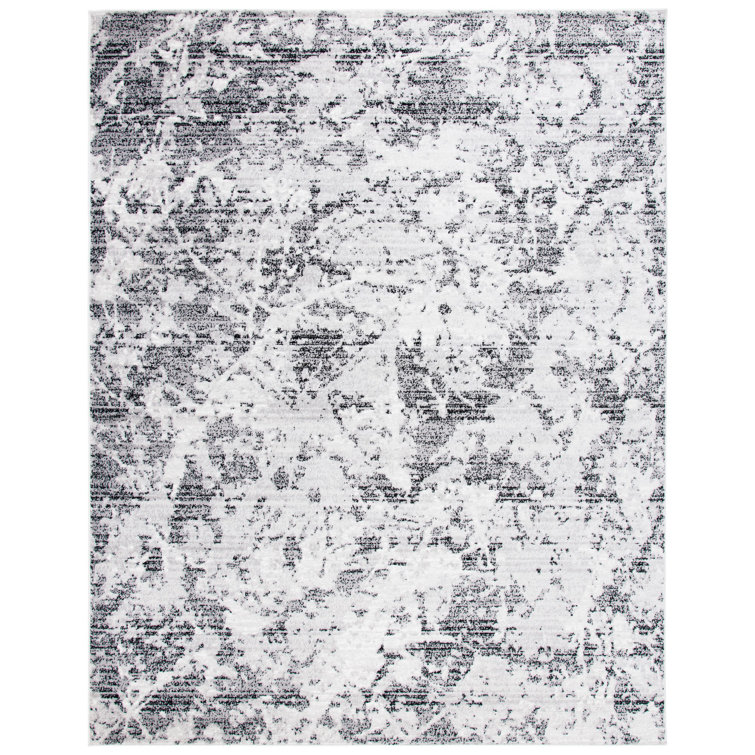 Ivory & Charcoal Abstract Synthetic 9' x 12' Easy-Care Area Rug
