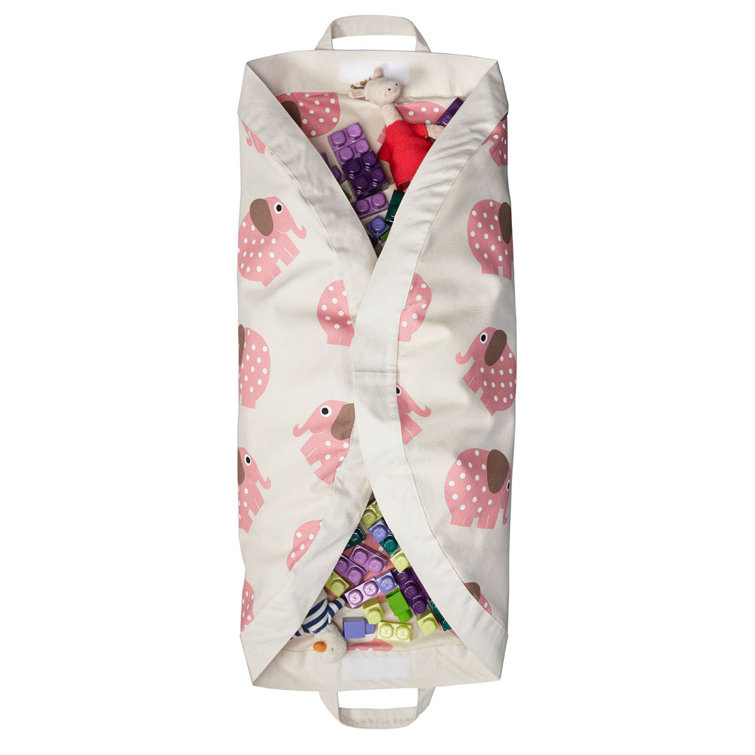Pink Elephant Cotton Play Mat and Toy Storage Bag