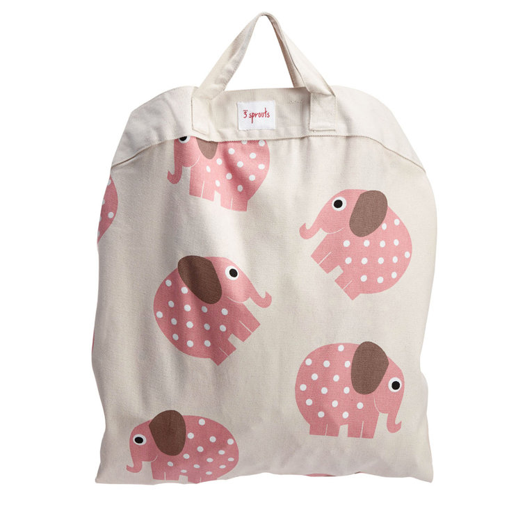 Pink Elephant Cotton Play Mat and Toy Storage Bag