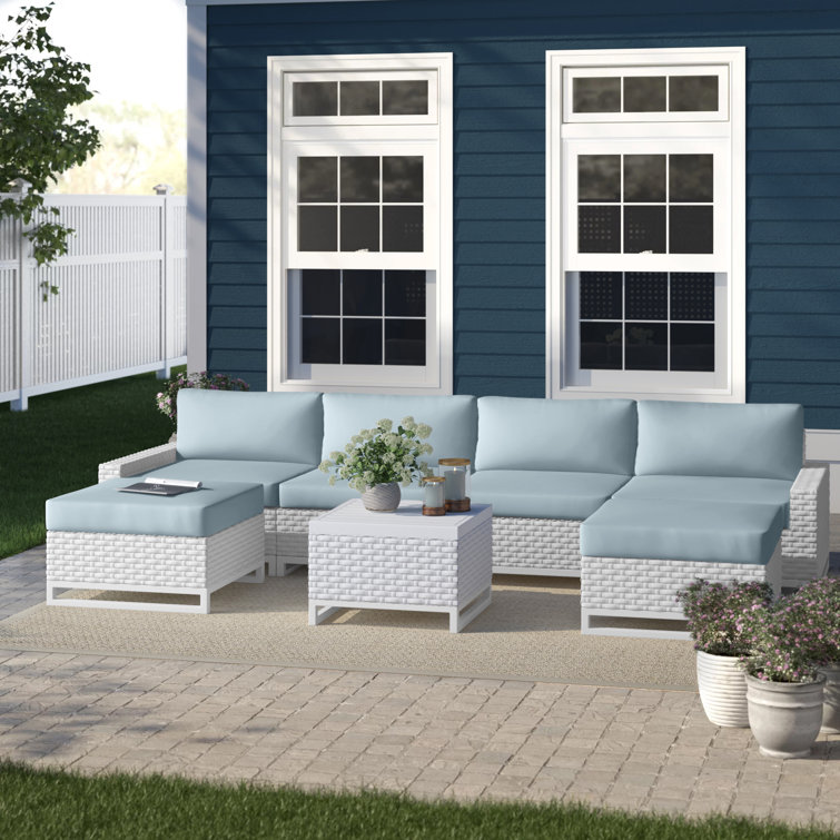 Timeless White Wicker 4-Person Sectional Seating Group with Spa Cushions