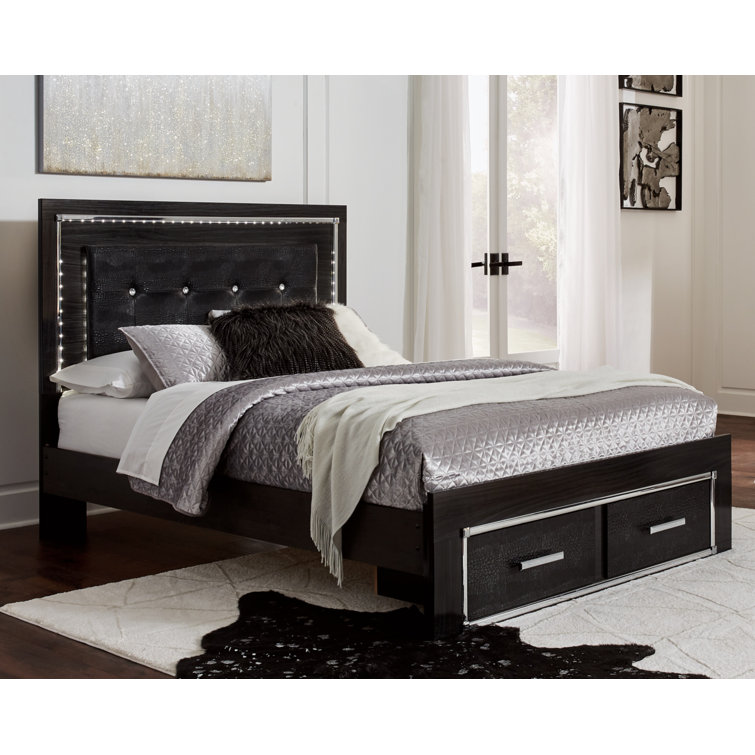Black Queen Upholstered Storage Bed with Tufted Headboard
