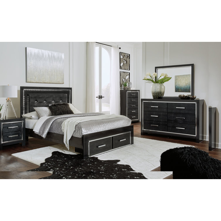 Black Queen Upholstered Storage Bed with Tufted Headboard