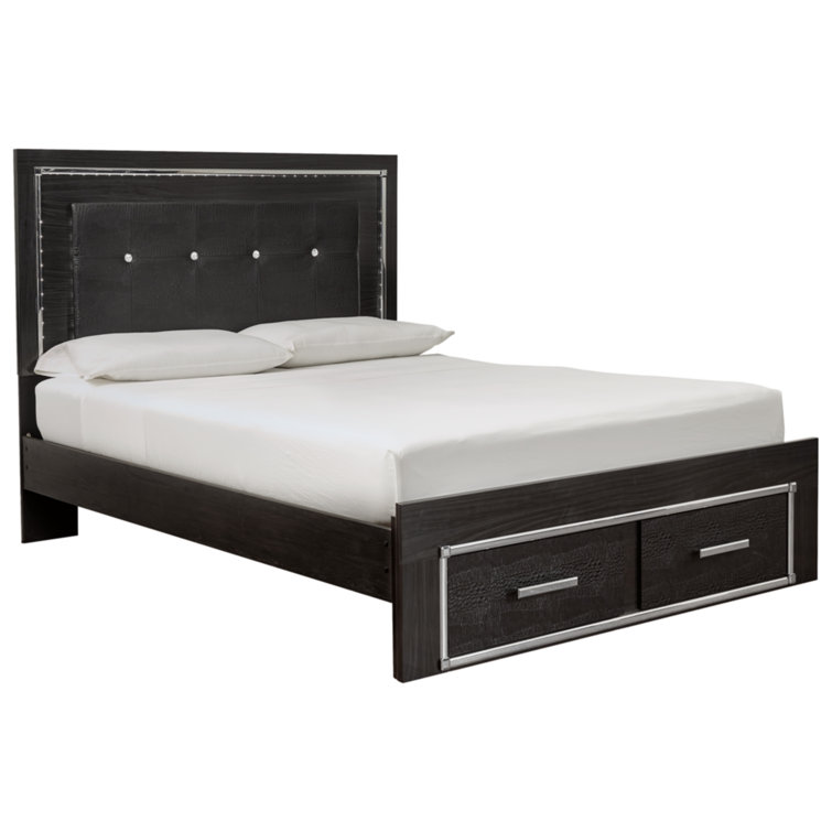 Black Queen Upholstered Storage Bed with Tufted Headboard