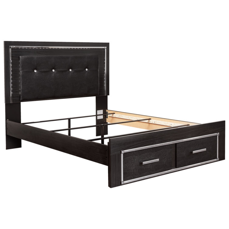 Black Queen Upholstered Storage Bed with Tufted Headboard