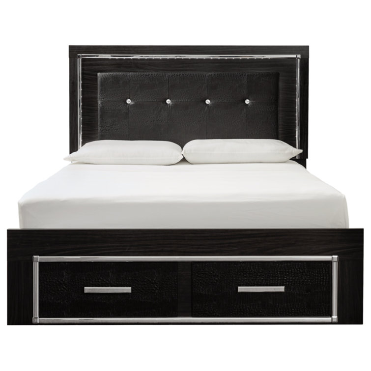 Black Queen Upholstered Storage Bed with Tufted Headboard