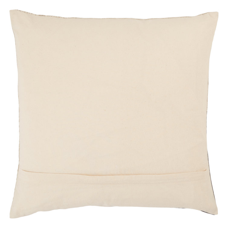 Light Pink and Beige Embroidered Cotton Square Throw Pillow