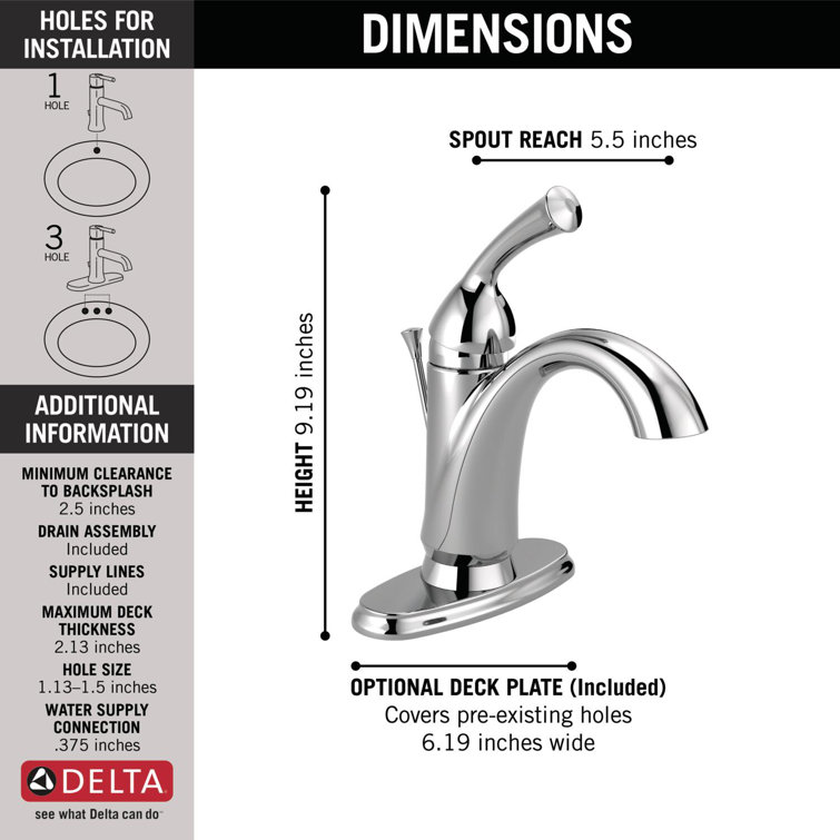 Chrome Single Hole Modern Bathroom Faucet with Drain Assembly
