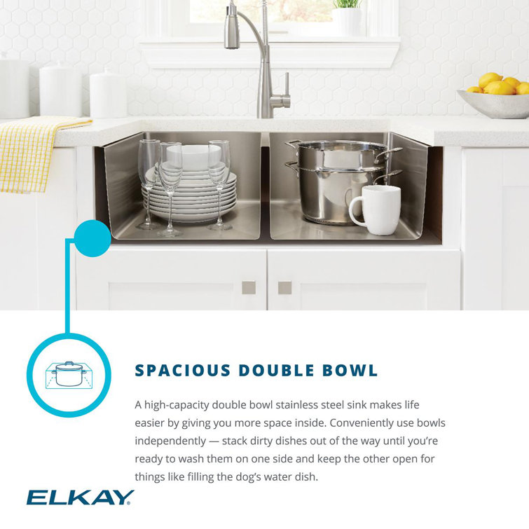 Polished Satin 31.5" Stainless Steel Double Bowl Drop-in Sink