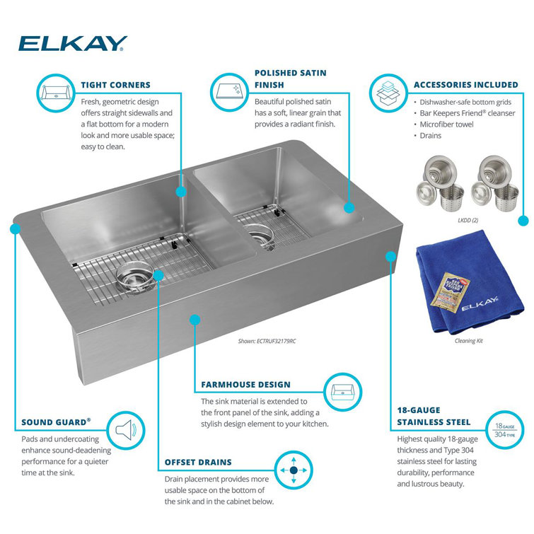 Stainless Steel Double Basin Farmhouse Kitchen Sink Kit