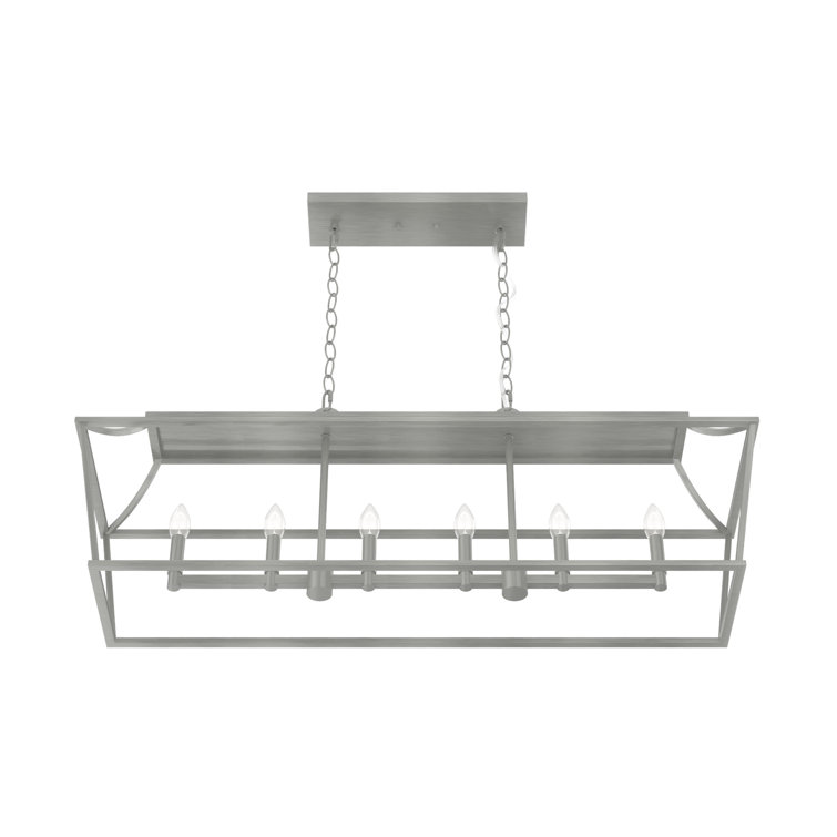 Brushed Nickel 6-Light Linear Chandelier with Candle Bulbs
