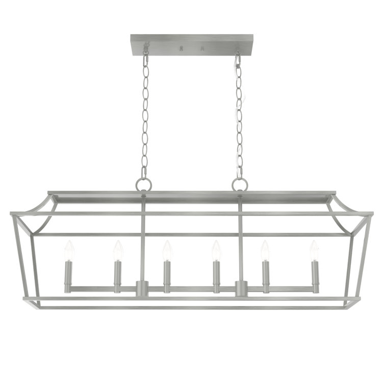 Brushed Nickel 6-Light Linear Chandelier with Candle Bulbs