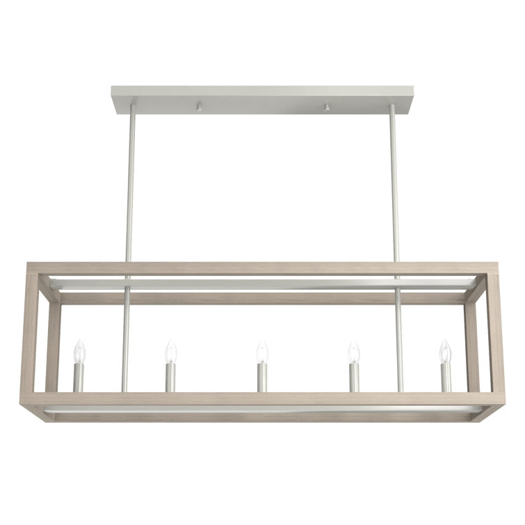 Squire Manor Brushed Nickel 5-Light Linear Chandelier with Wood Accents