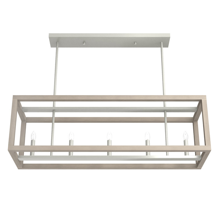 Squire Manor Brushed Nickel 5-Light Linear Chandelier with Wood Accents