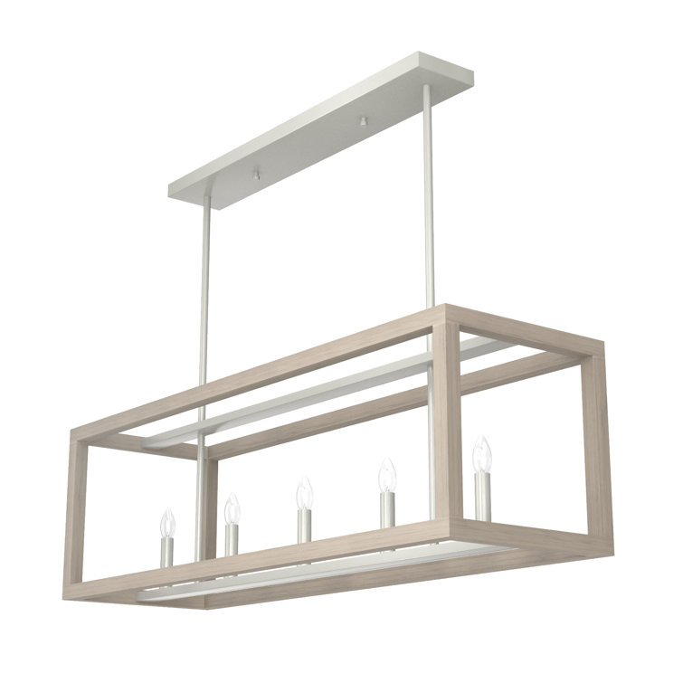 Squire Manor Brushed Nickel 5-Light Linear Chandelier with Wood Accents