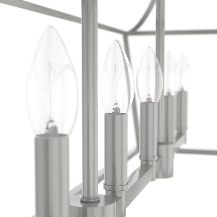 Brushed Nickel 6-Light Linear Chandelier with Candle Bulbs