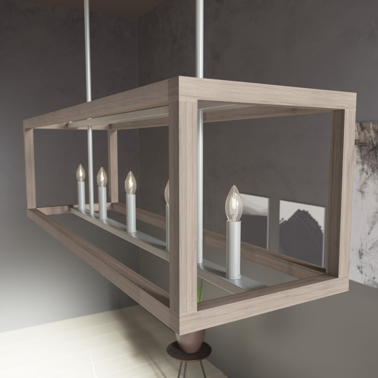 Squire Manor Brushed Nickel 5-Light Linear Chandelier with Wood Accents
