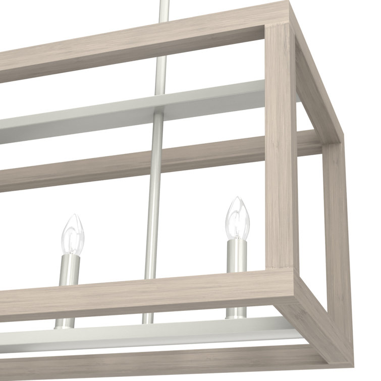 Squire Manor Brushed Nickel 5-Light Linear Chandelier with Wood Accents