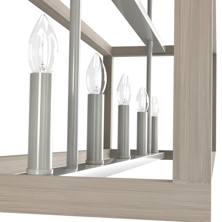 Squire Manor Brushed Nickel 5-Light Linear Chandelier with Wood Accents