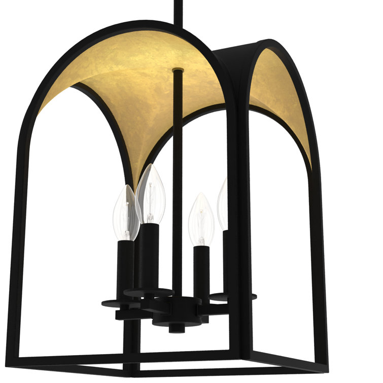 16" Gold and Natural Black Iron LED Lantern Pendant Light