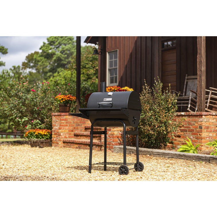 American Gourmet 625 Black Cast Iron Charcoal Grill with Smoker