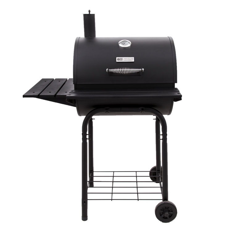 American Gourmet 625 Black Cast Iron Charcoal Grill with Smoker