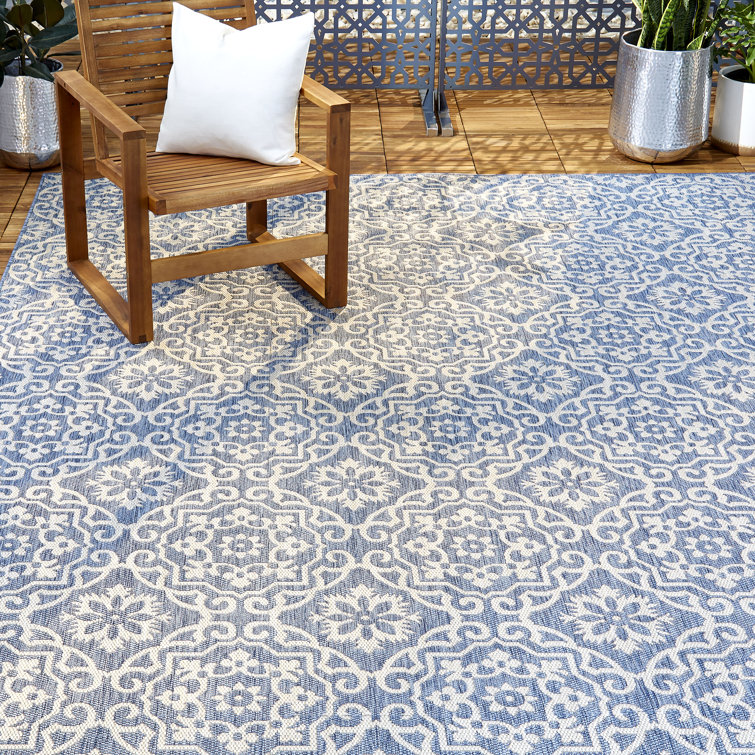 Blue and Gray Synthetic Medallion 9' x 12' Rectangular Area Rug