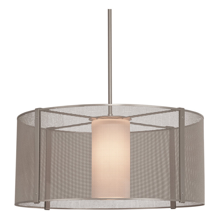 Uptown Bronze Mesh Drum Chandelier with Frosted Glass - 24.3" Width