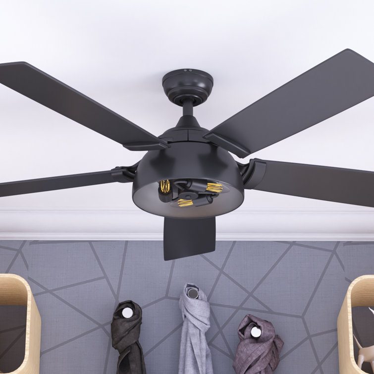 Octavia 52" Matte Black Industrial Ceiling Fan with LED Lights & Remote