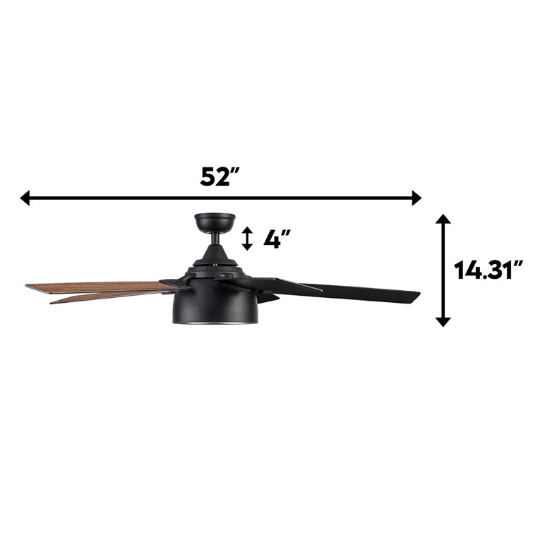 Octavia 52" Matte Black Industrial Ceiling Fan with LED Lights & Remote