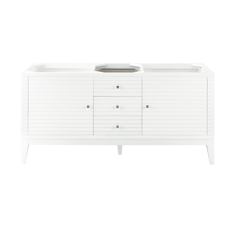 Glossy White Double Vanity Base with Soft-Close Hinges