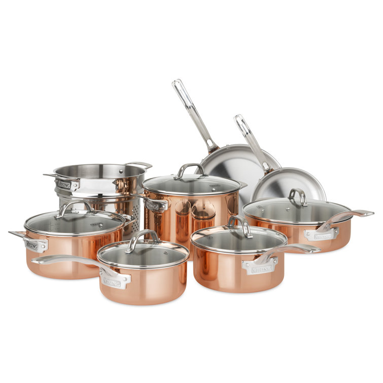 Copper and Stainless Steel 13-Piece Cookware Set with Glass Lids